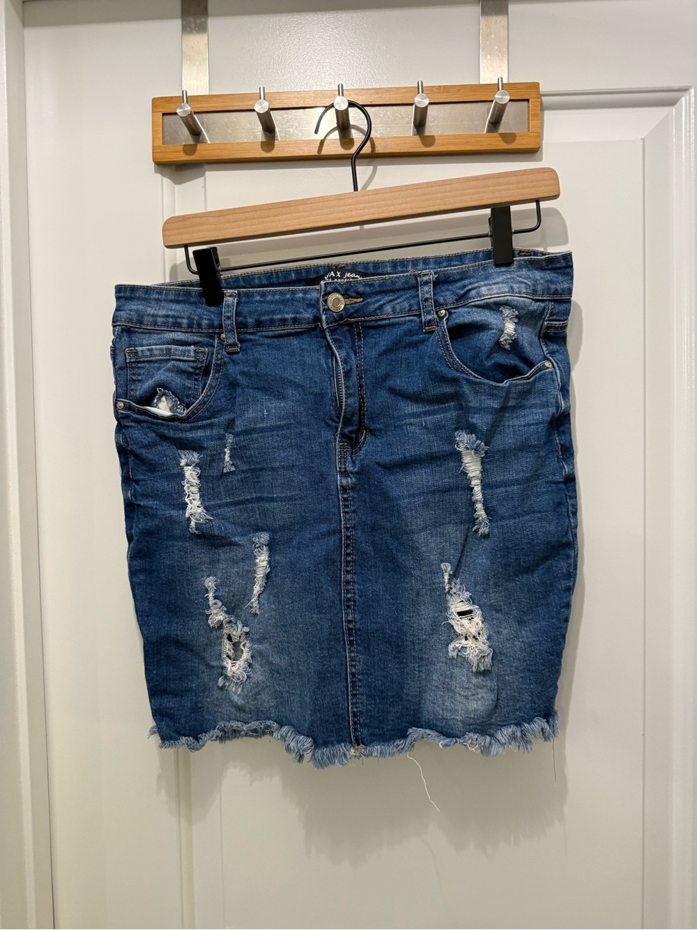 Wax Jean Distressed Denim Skirt - Blue